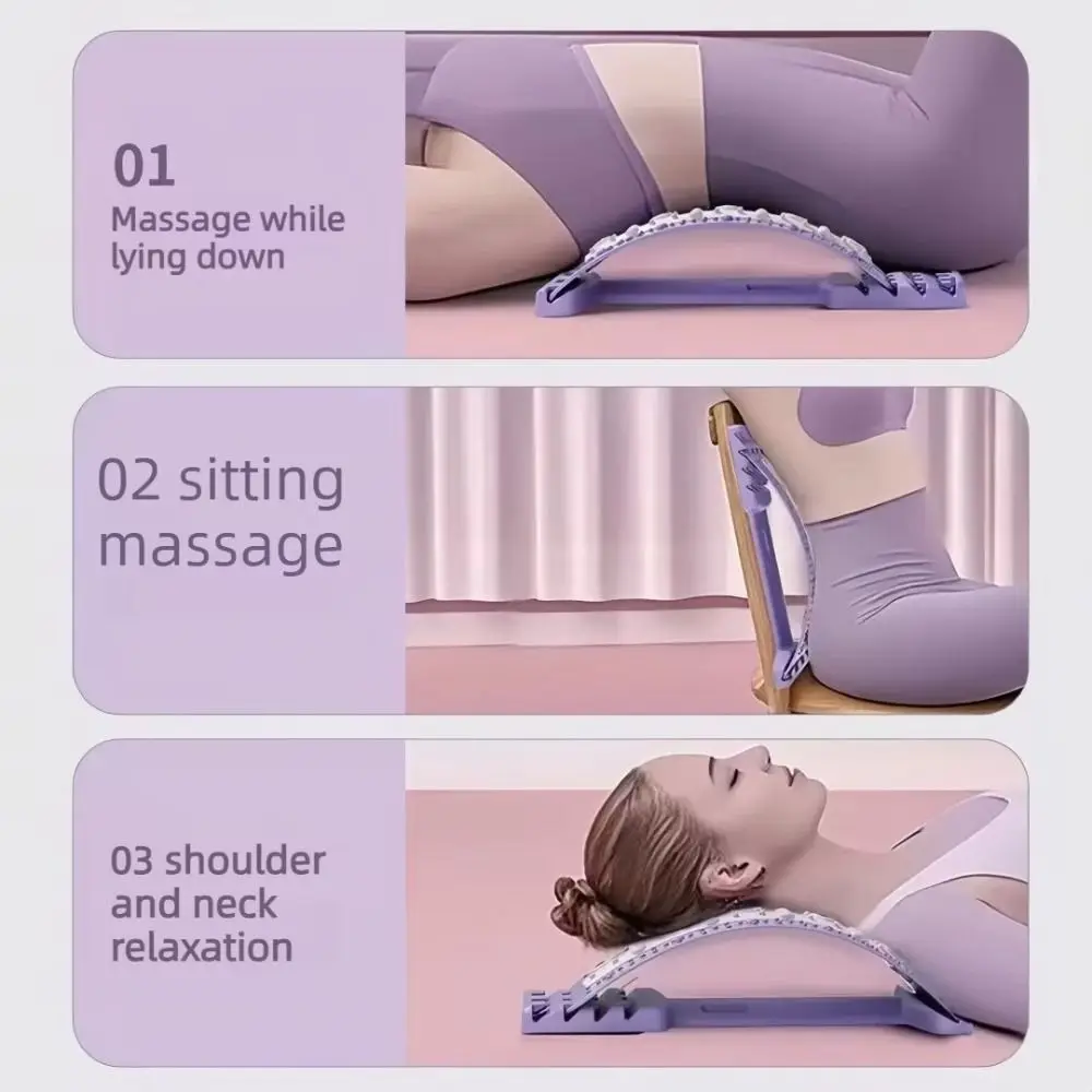 

Ergonomic Design Back Massager Adjustable 4 Level Lumbar Stretcher Non-slip Silicone Strip Spinal Correction Pillow