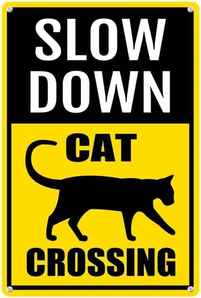 Slow Down Sign,Cat Crossing Aluminum Signs , Sturdy Metal Rust Free, Warning Sign,Yard Sign - Cat Cross
