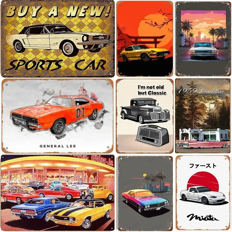 Vintage Classic Car Metal Tin Signs Mustang GT Posters Plate Wall Decor for Garage Bars Man Cave Cafe Clubs Retro Posters