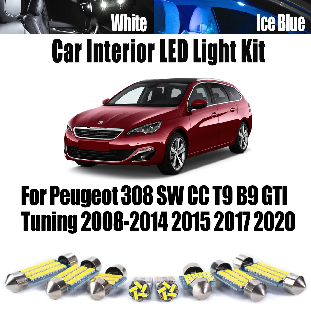 For Peugeot 308 SW CC T9 B9 GTI Tuning 2008-2012 2014 2015 2017 2020 Car Reading Bulbs Canbus LED Interior Sun Visor Light Kit