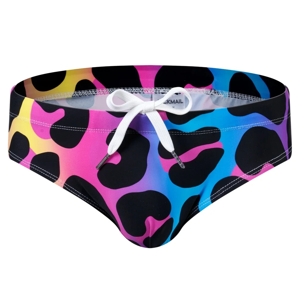 Jockmail Mens Triangle Swim Briefs with Sponge Padding Shorts Sexy Water Beach Swim Trunks Shorts Rainbow Spot Flower Bikini