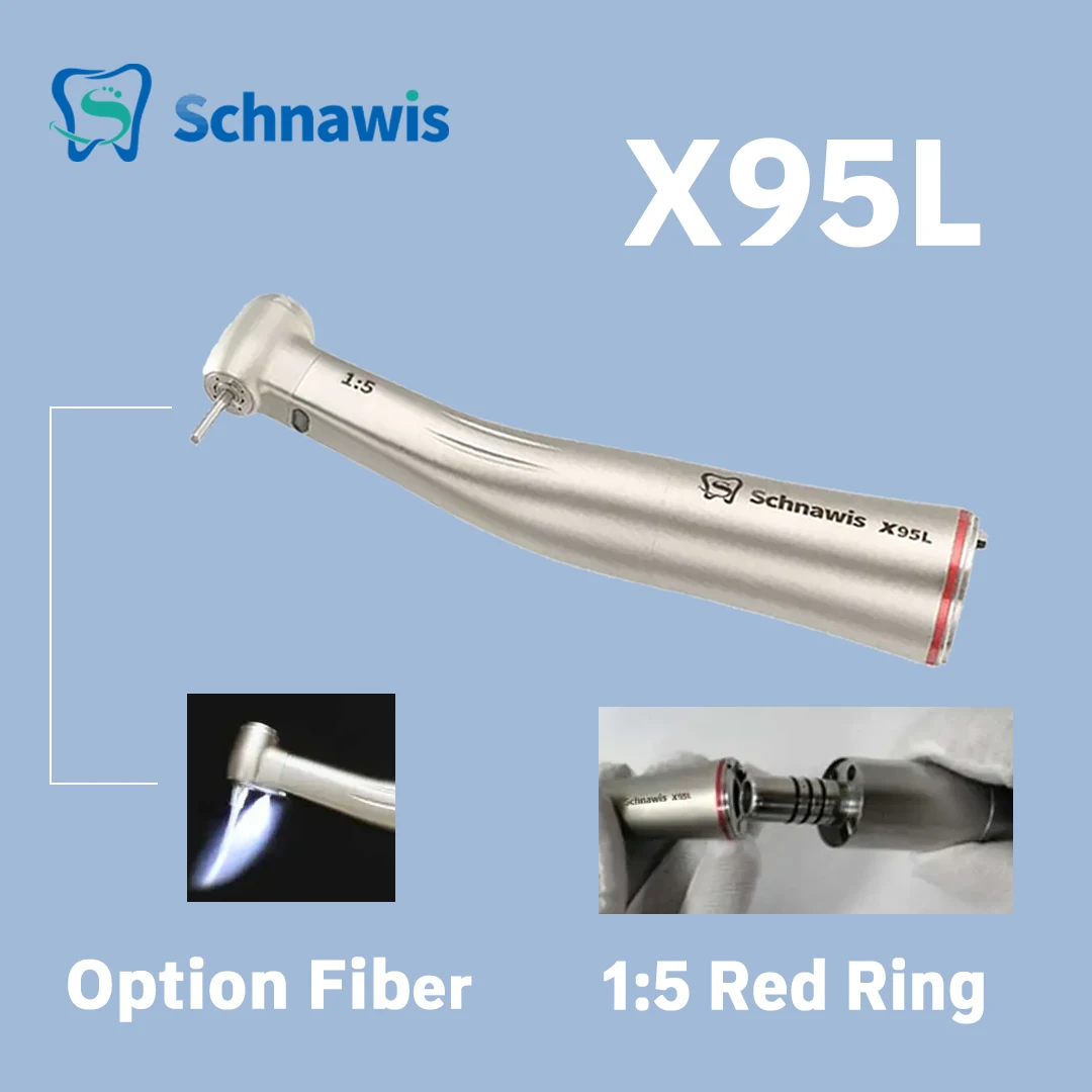 

Schnawis Dental Contra Angle 1:5 Increasing Speed Handpiece X95L LED Fiber Optic Handpiece Inner Water Red Ring Style