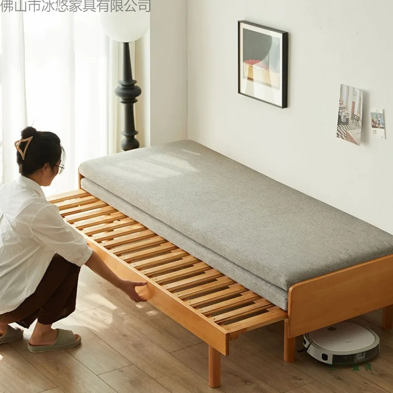 Solid wood sofa bed folding pull-out bed household living room dual-purpose small apartment