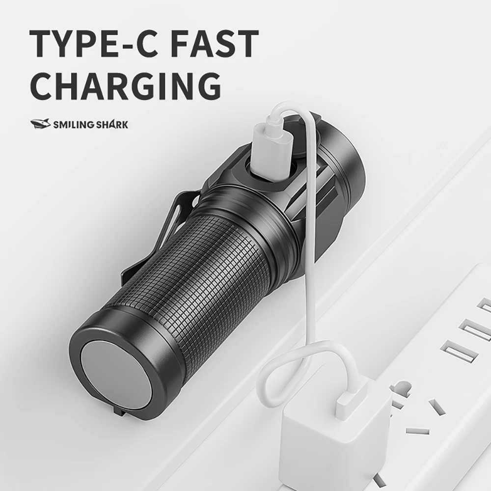1 قطعة Smiling Shark SD-7143 LED مصباح يدوي، مصباح يدوي فائق السطوع، ضوء فلاش طويل الأمد قابل لإعادة الشحن للخارجية