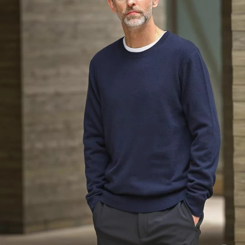 Autumn And Winter New Seven-Pin Thick Contrast Round Neck 100 Pure Wool Men's Color Matching Knit Bottoming Sweater Inside