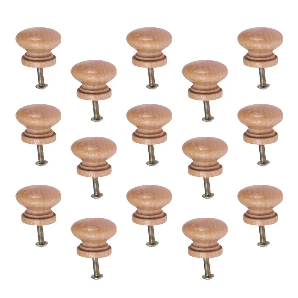 15Pcs Wooden Mushroom Drawer Knobs Pull Handles Screw Installation Cabinet Wardrobe Drawer Door Hardware Smooth Comfortable