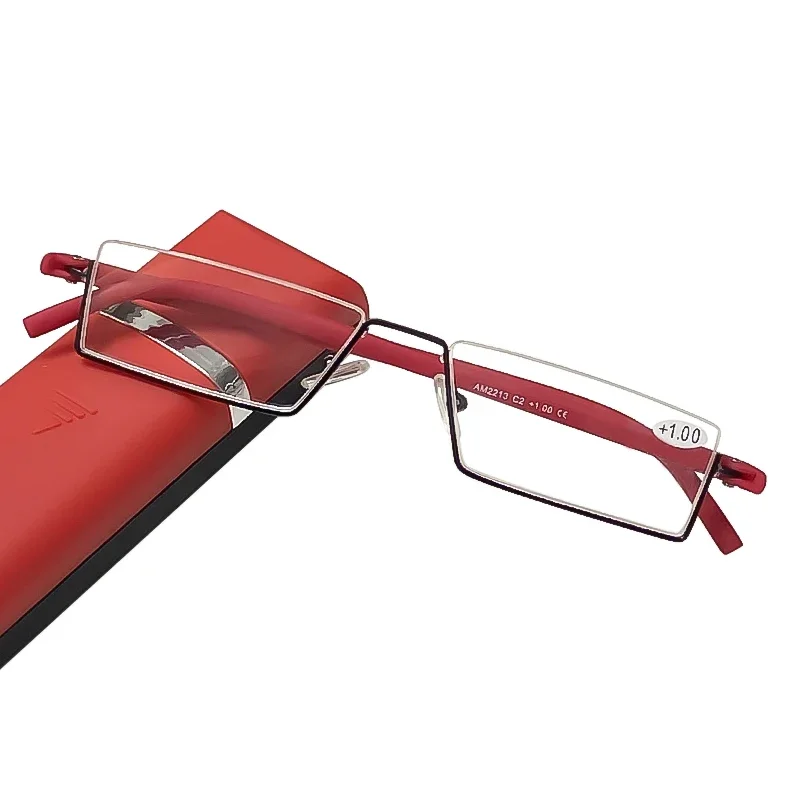 Flexible Halbrahmen-Lesebrille mit Box für Männer und Frauen, tragbare Anti-Blau-Brille, Unisex, Presbyopie-Brille +1,0 bis +4,0