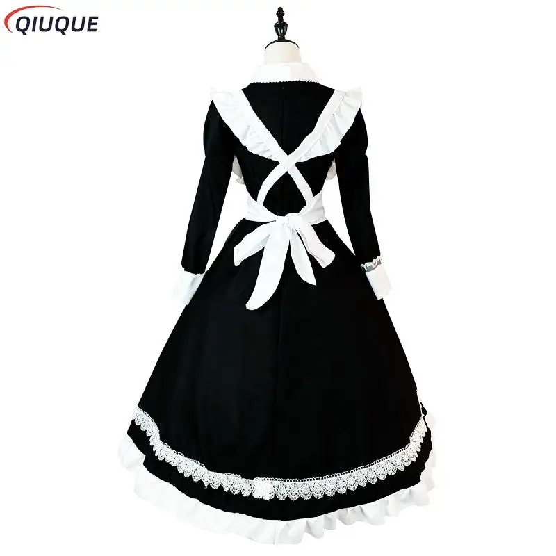 Vrouwen Maid Outfit Lolita Dress Leuke Kawaii Cafe Kostuum Zwart Wit Mannen Uniform Lange Schort Jurk Mucama Cosplay Kostuum