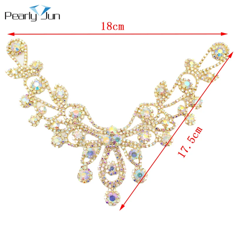 1 Pieces of Creative Gold Flower Glass Long Rhinestone Applique DIY Sewing Accessories Use For Clothing Shoes Hat YH001~015