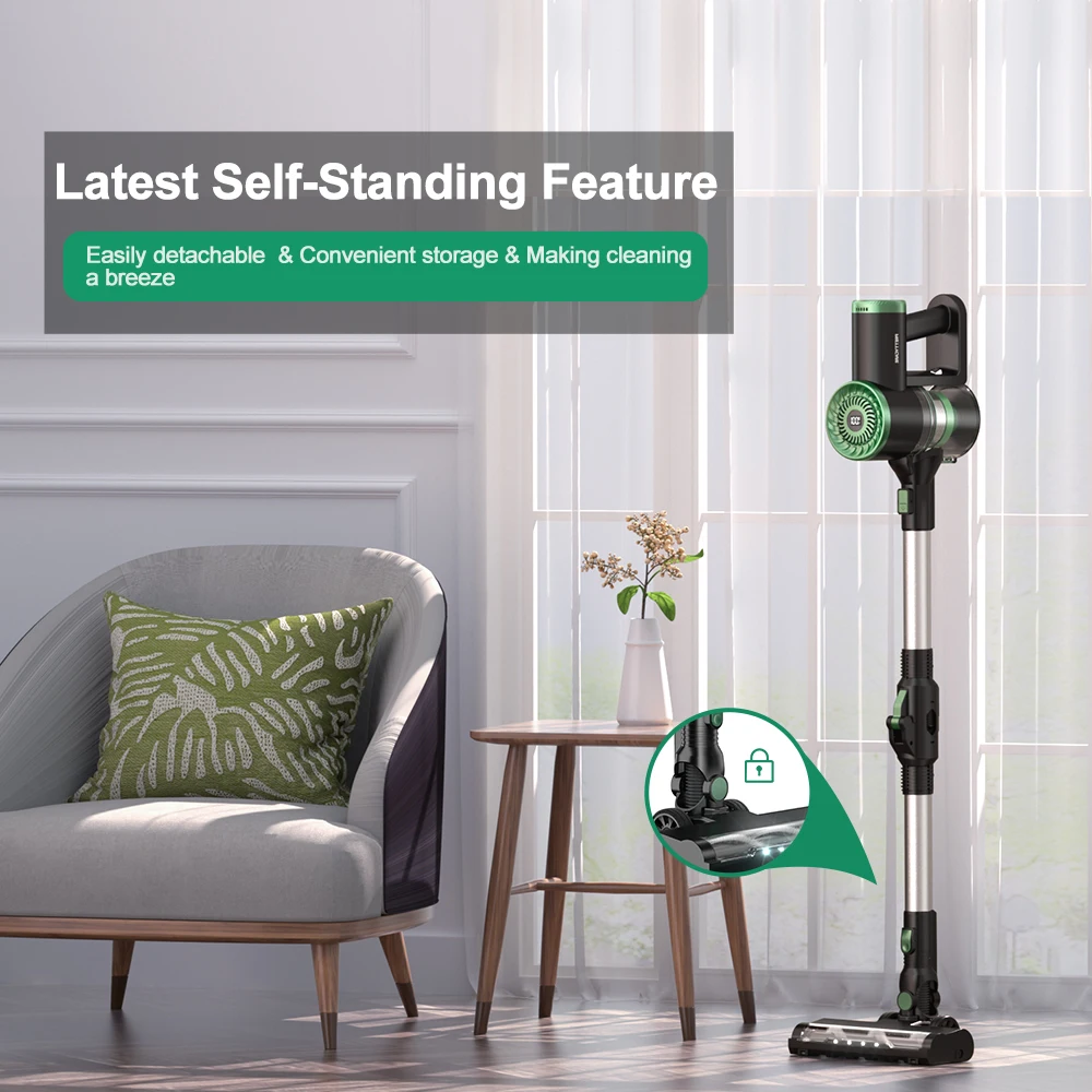 PrettyCare WP1 Cordless Vacuum Cleaner 25 Kpa 35Minutes Stick Vacuum Cleaner With Battery Level Display For Home Pet Hair Area