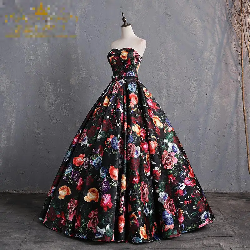 Customized Strapless Quinceanera Dresses Vintage Flowers Elegant Floor-length Puffy Prom Dress Classic Ball Gown With Bow Belt