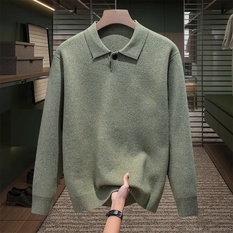 

2025 New Men's Knitted Base Layer irt Collared Sweater Youth Faion Versatile High End Long Sve Warmth Providing Top