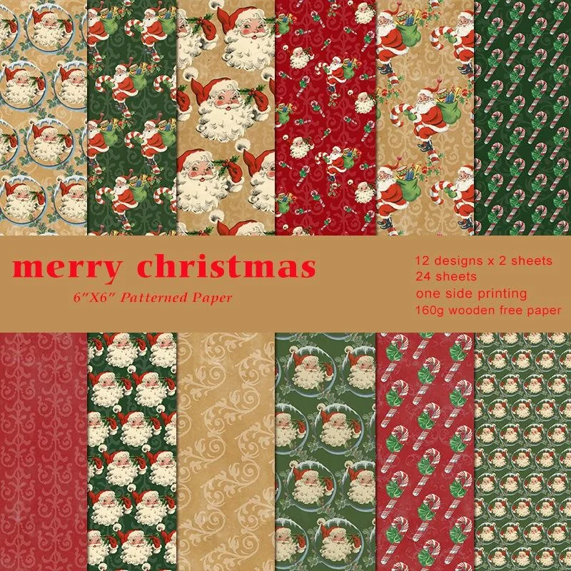 

Merry Christmas Scrapbook Paper Pad 6x6inch Assorted Pattern Decoupage Cardstock Single-Sided Vintage Scrapbooking Craft Paper