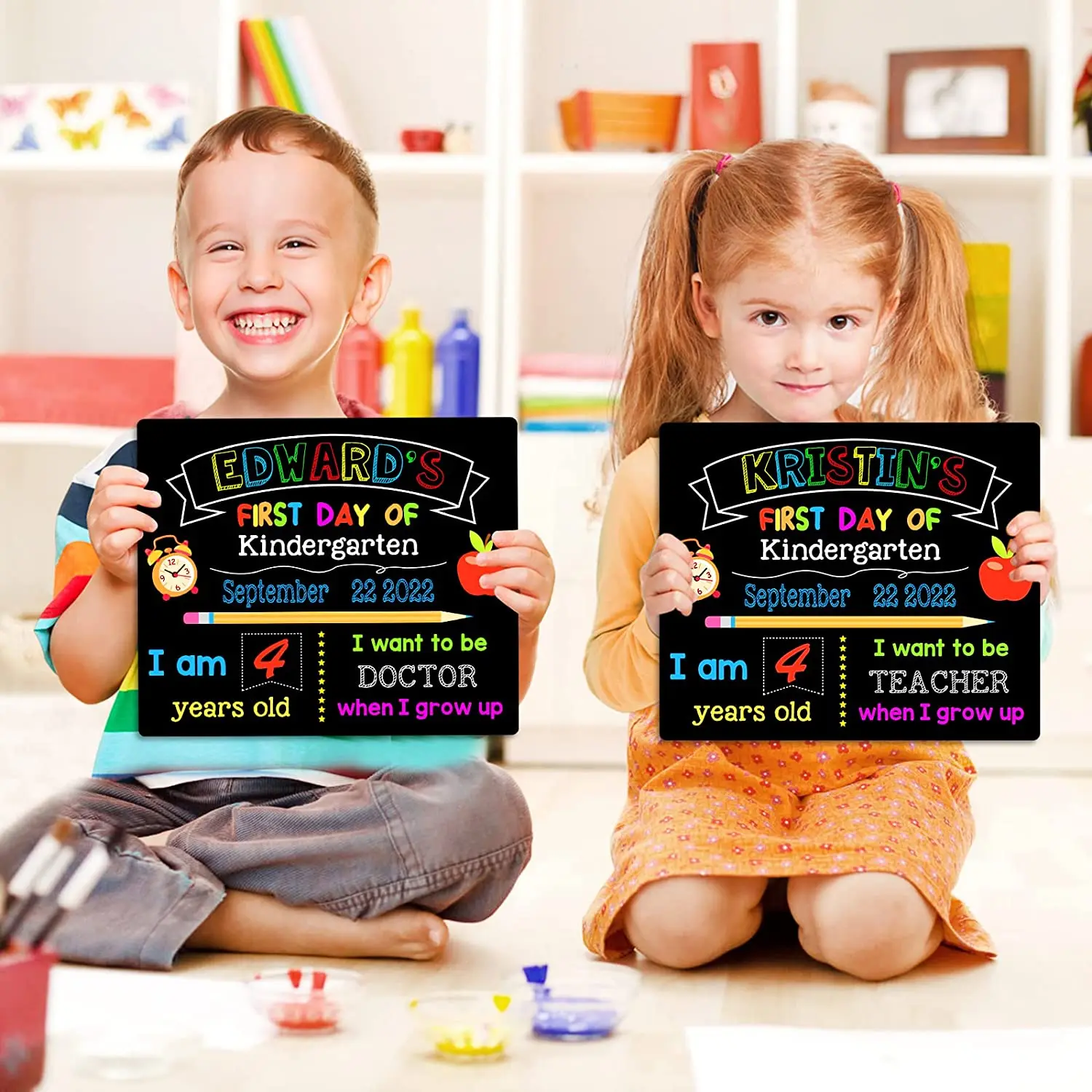 First Day of School Board, Back to School Sign, Double Sided First & Last Day of School Chalkboard for Kids/Boys/Girls, Reusable