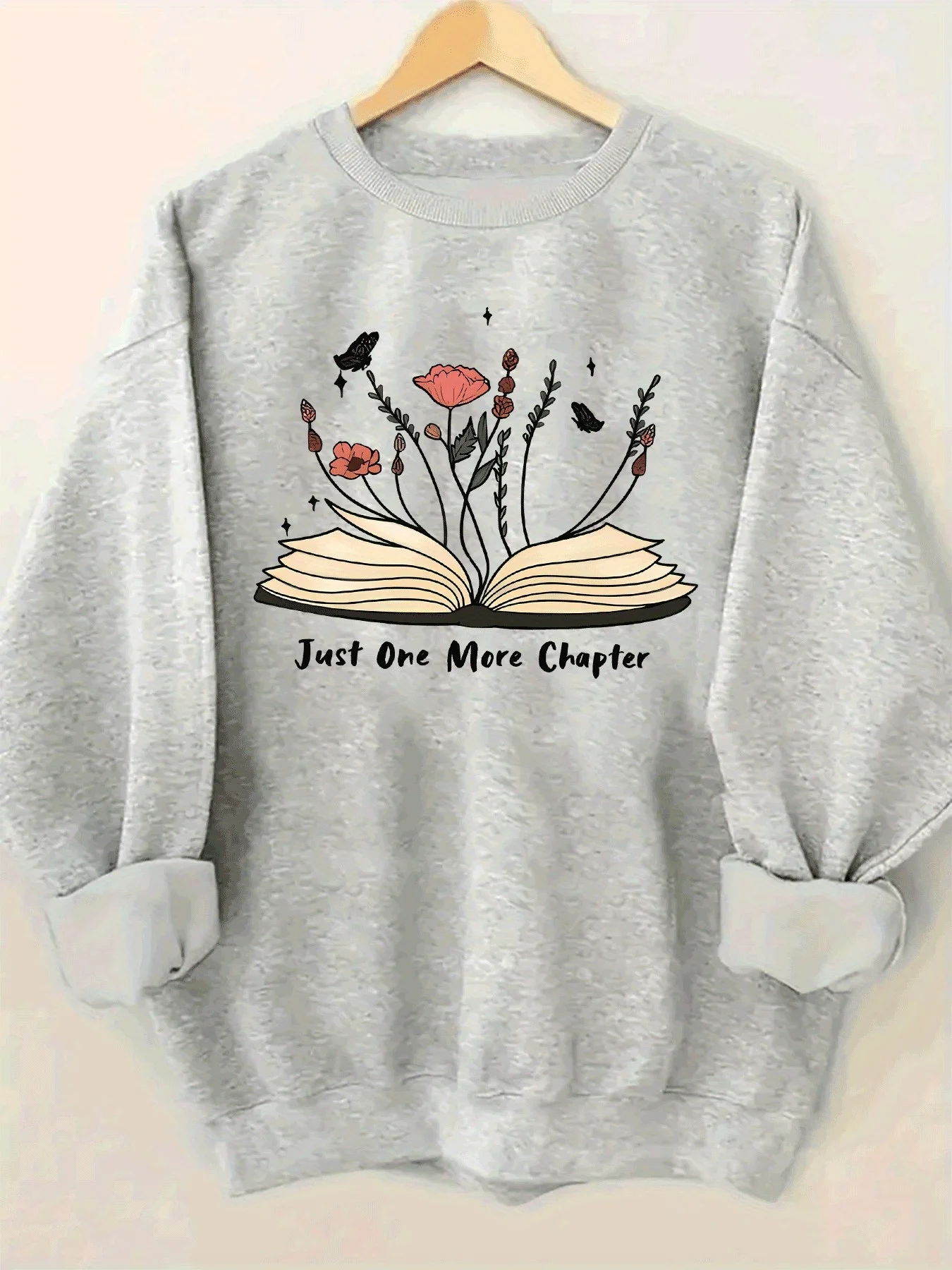 1 Pcs Y2K Style Women's Sweatshirt Floral and Botany-Round-Collar Long Sleeve Plus Size Casual Sweatshirt with Design