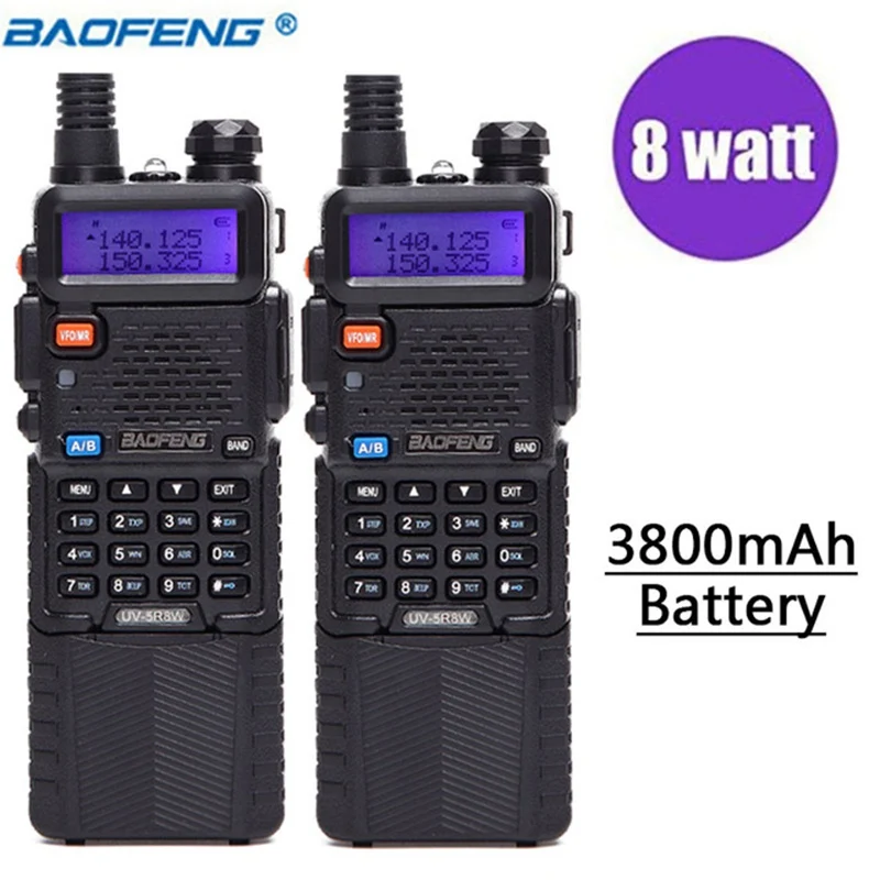 Baofeng-High Power Portable Walkie Talkie, UV-5R, 8W, 3800mAh Batterij, 10km, Two Way Radio, Dual Band, Cb Ham Radio, 2 stuks