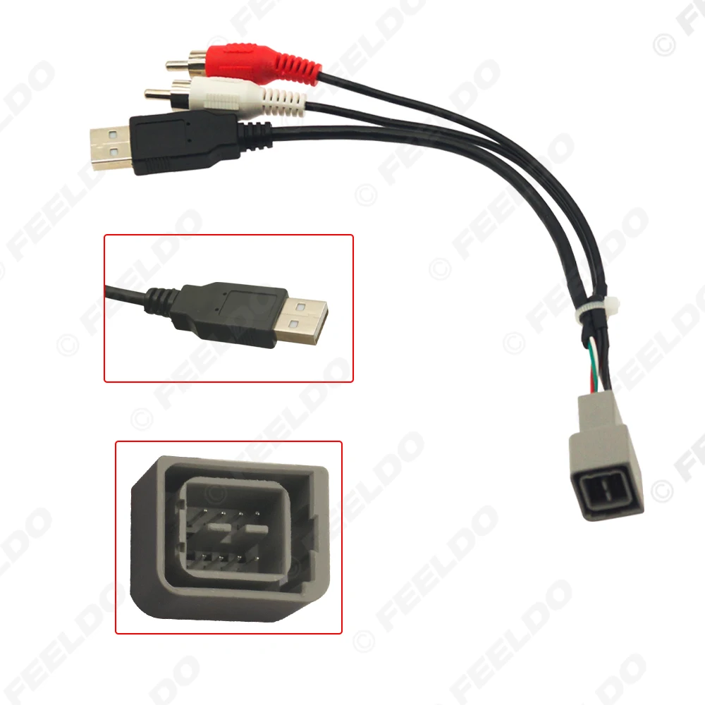 Car 2-RCA Male USB A Male Plug RCA Adapter Audio Converter AUX Cable For Nissan Cube Juke Versa AV Cable