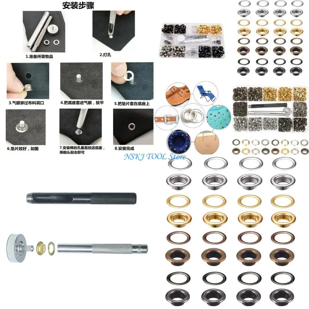 

L8RC 400 шт., 6 мм, наборы люверсов с проушинами, 4 цвета, наборы металлических люверсов для тканевых штор, холщовый ремень