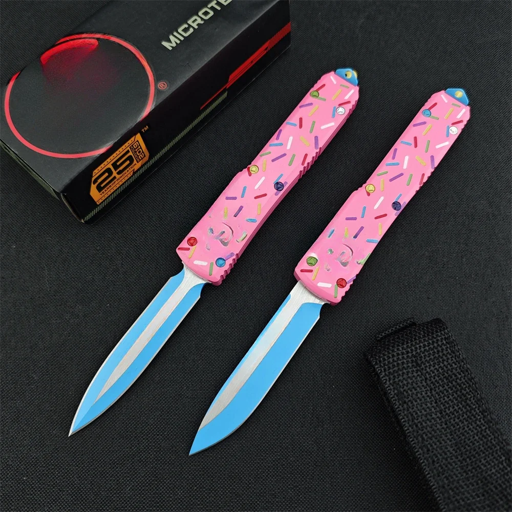 UT85 Pink Donut Knife D2 Blade T6 Aluminum Handle Tactical Self Defense Hunting Survival EDC Tool Knives