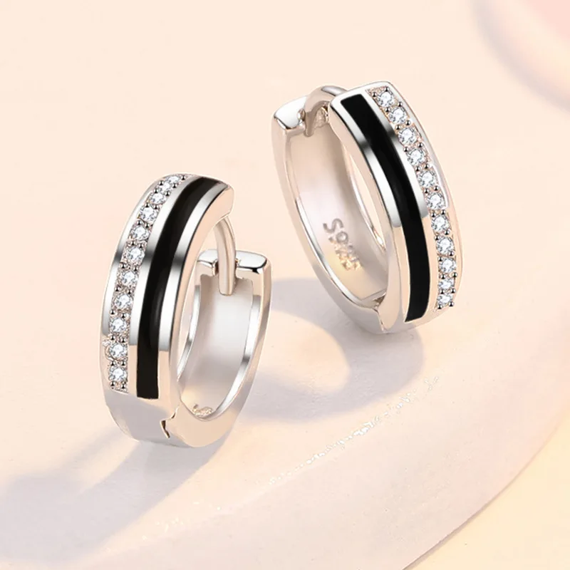 Retro Black Border Shiny Zircon Ear Buckles 925 Sterling Silver Earrings For Women Temperament Accessories Valentine\'s Day Gifts