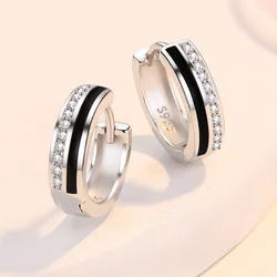 Retro Black Border Shiny Zircon Ear Buckles 925 Sterling Silver Earrings For Women Temperament Accessories Valentine's Day Gifts