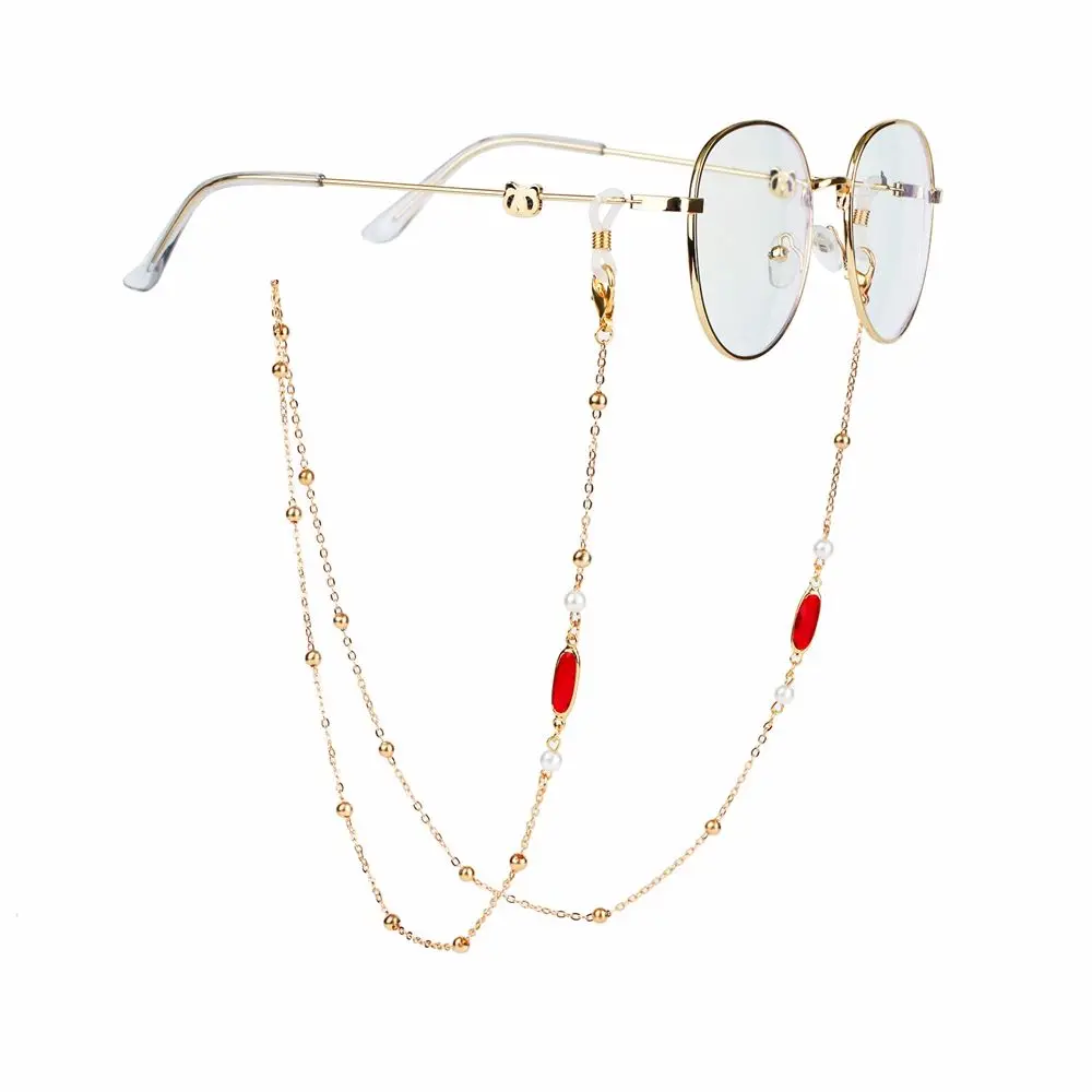 Simple Women Anti-lost Eyewear Glasses Holder Glass Metal Glasses Chains Copper Mask Hanging Rope Gem Neck Strap