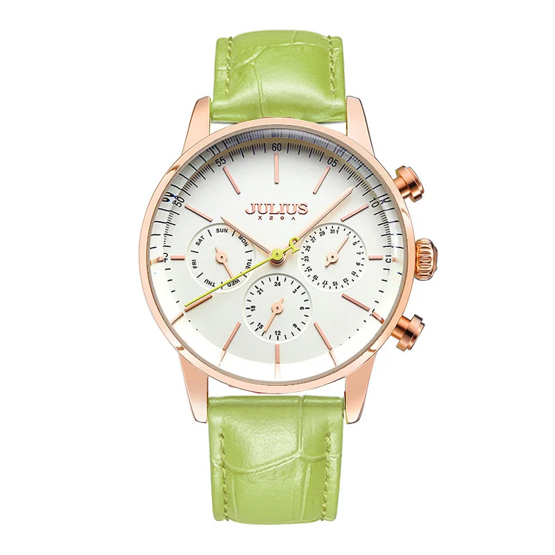 Julius-Reloj de pulsera multifunción con correa de malla para mujer, accesorio deportivo de cuero auténtico, con caja de regalo de San Valentín y