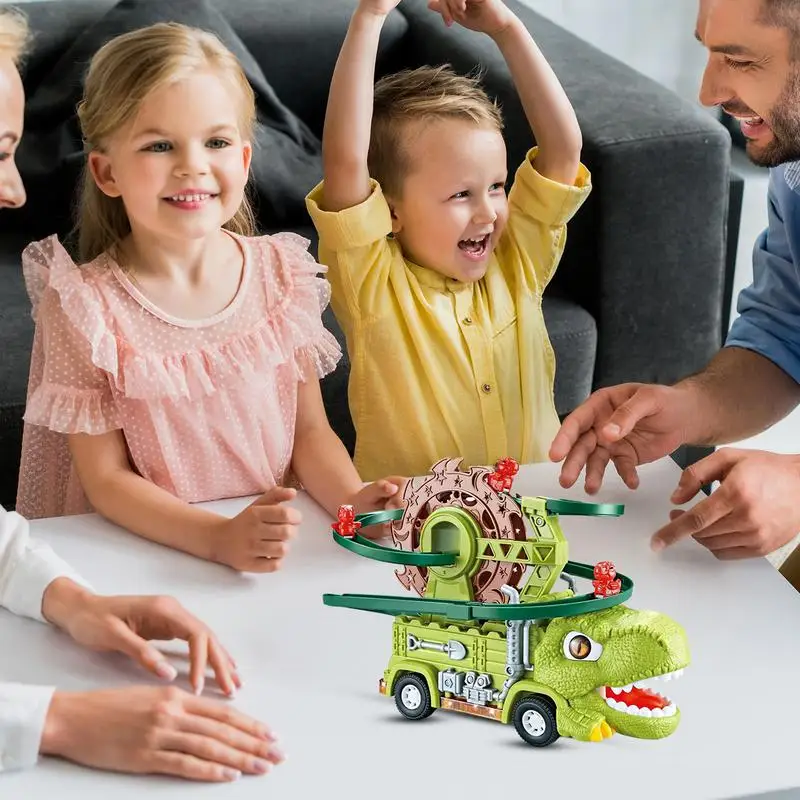 Dinosaur Race Rail Car Toy Set para crianças, montagem, Bend, Flex Racing, LED, eletrônico com luz e música