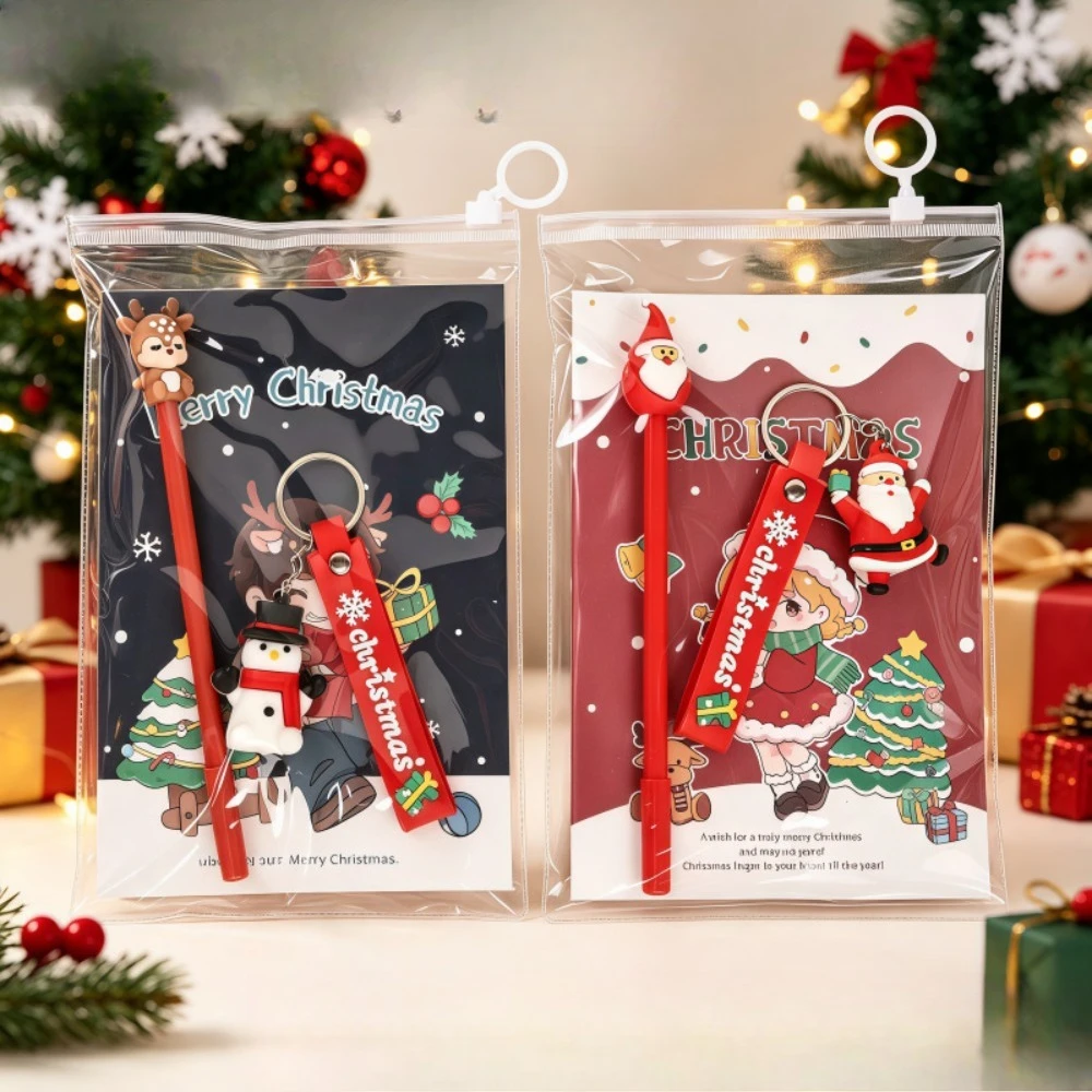 3Pcs/Bag Christmas Stationery Set A5 Notebook Santa Gel Pen Keychain Xmas Gifts Kids Students Reward Writing Supplies