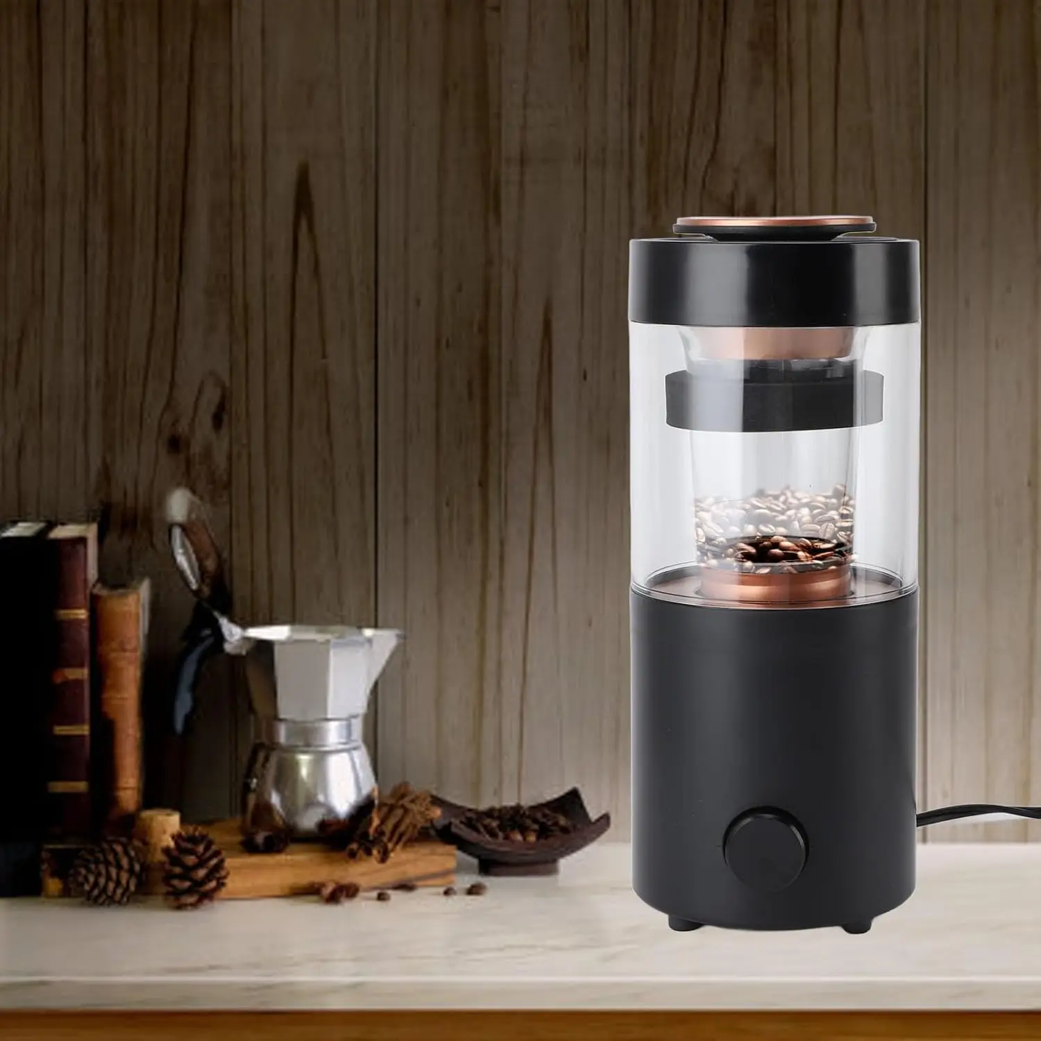 Torrefazione caffè, macchina per torrefazione chicchi di caffè domestica con timer Acciaio inossidabile Vetro trasparente Modalità automatica e fai da te 100 g per U