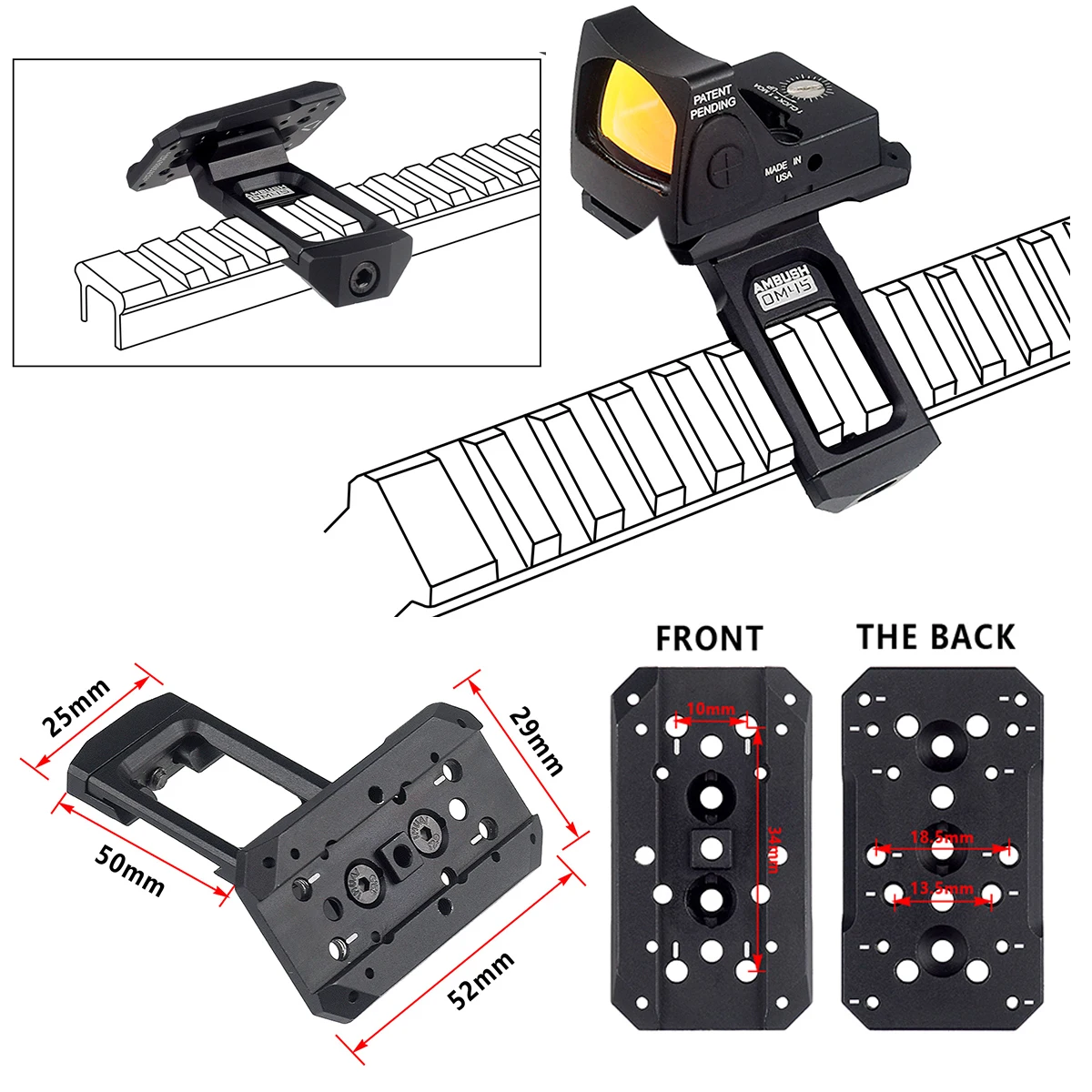 Tactical Optic Mount for Trijicon RMR Red Dot Sight Scope 45° Offset Riser Bracket Mount for GLOCK 17 19 AR15 m4 Airsoft Hunting view 5