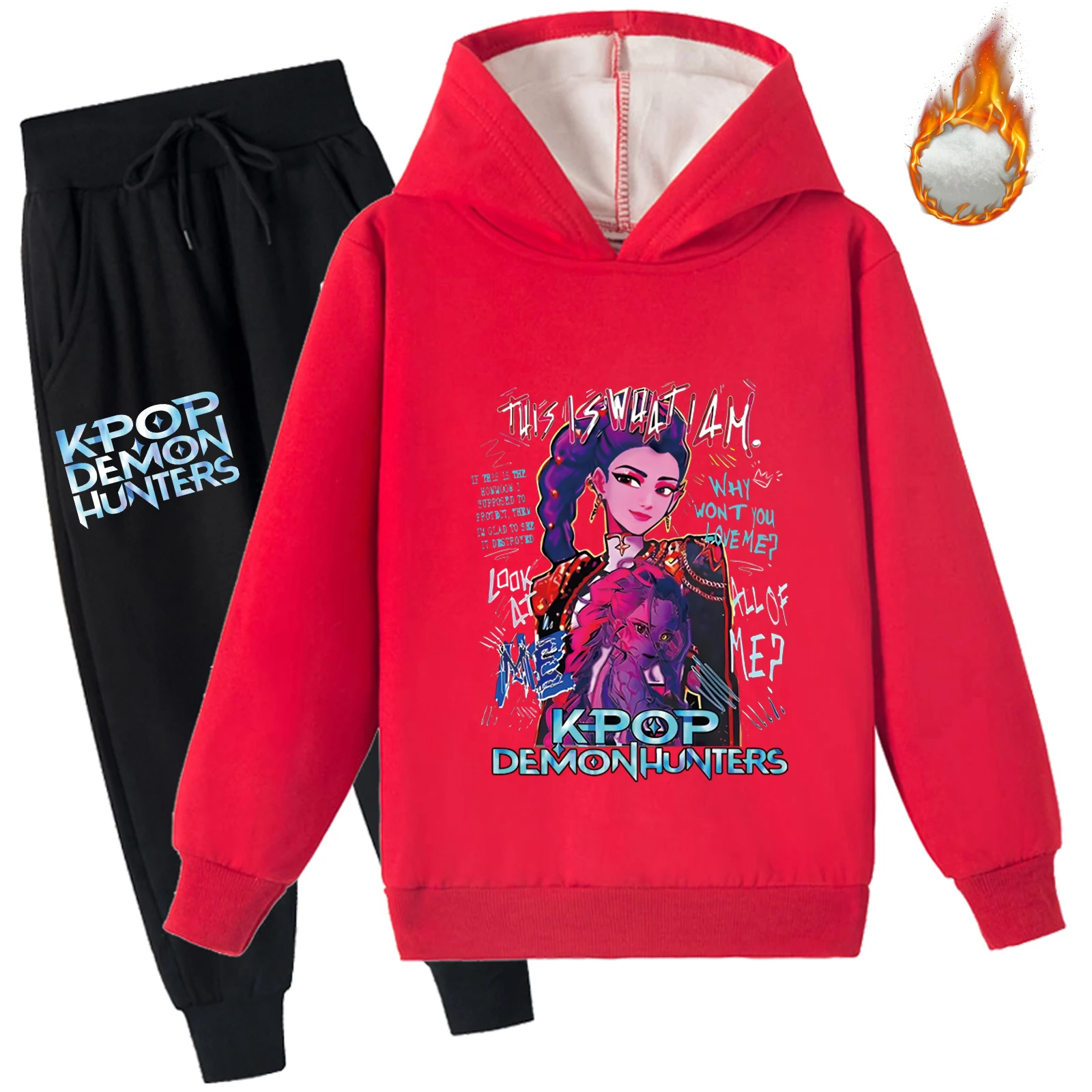 Felpe con cappuccio calde unisex per bambini Kpop Demon Hunters con pantaloni da jogging Set da 2 pezzi, felpa invernale a maniche lunghe per 2-14 anni