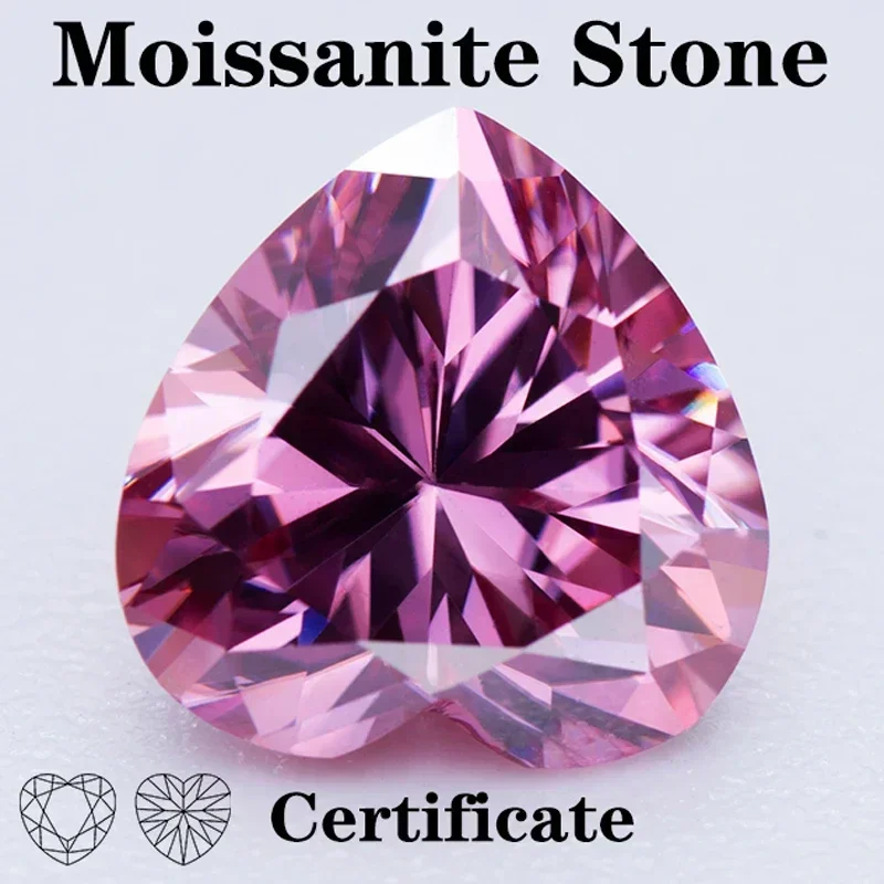 

Moissanite Stone Pink Color Heart Shape VVS1 with GRA Certificate for Pass Diamond Tester Charms Top Jewelry Making Materials