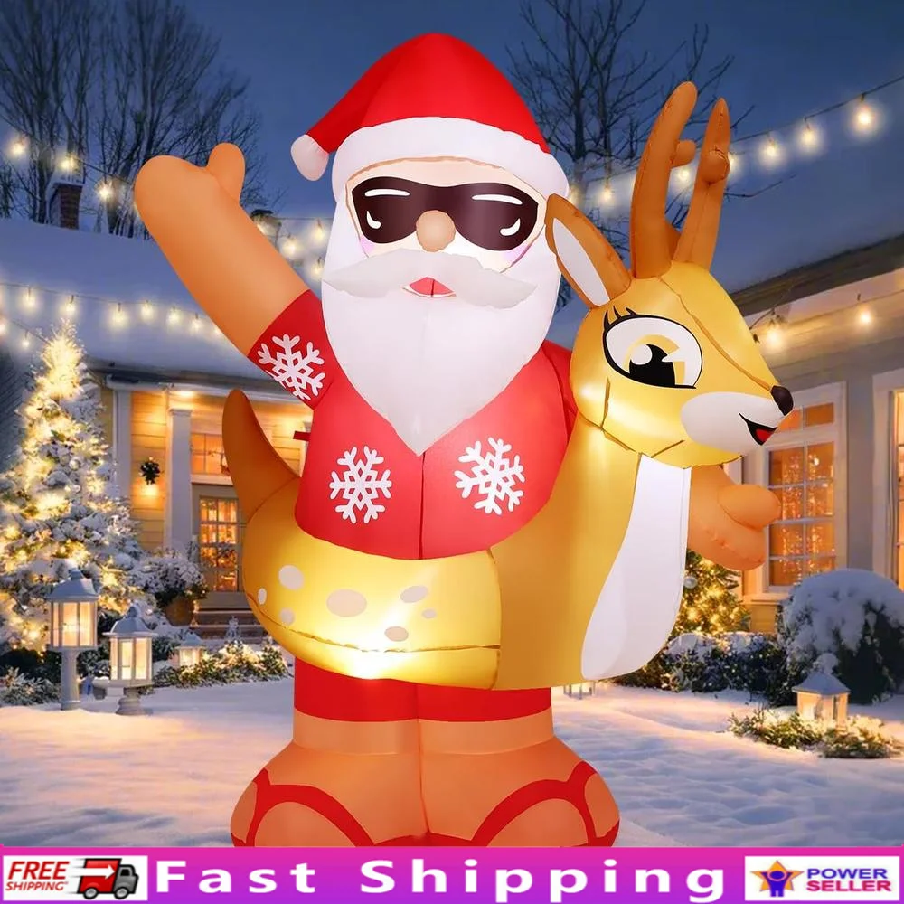 

Hawaii Santa Claus 6.3FT Christmas Inflatables Outdoor Decorations LED Lights Waterproof Blow Up Holiday Yard Decor