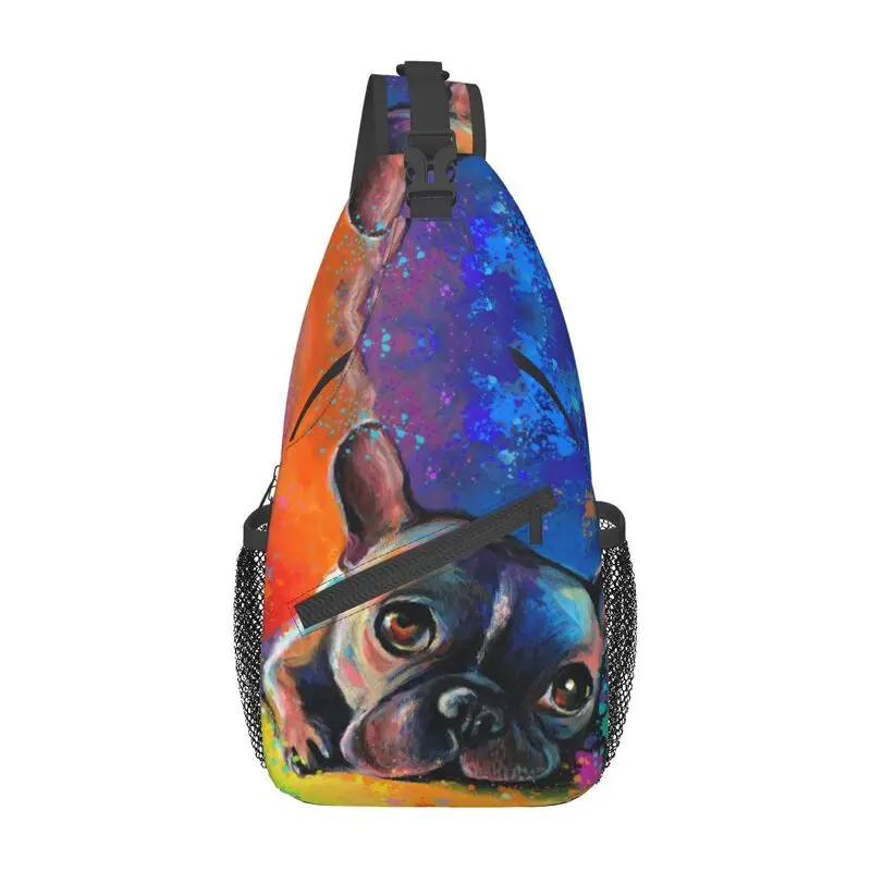 Bolso cruzado de Bulldog Francés colorido para hombre, mochila de hombro a la moda para viajes y ciclismo