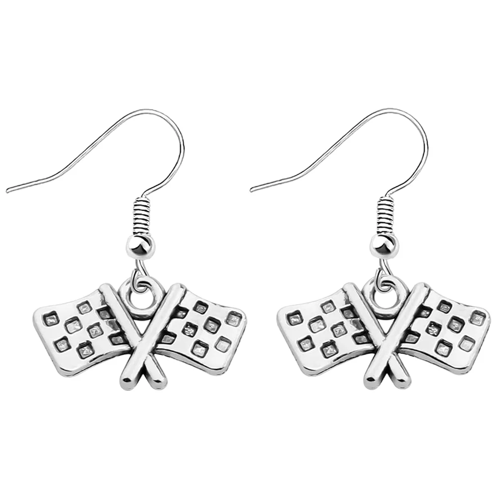 Racing Flag Earrings Checkered Charm Decorative Competition Race for Women Pendant Off-road