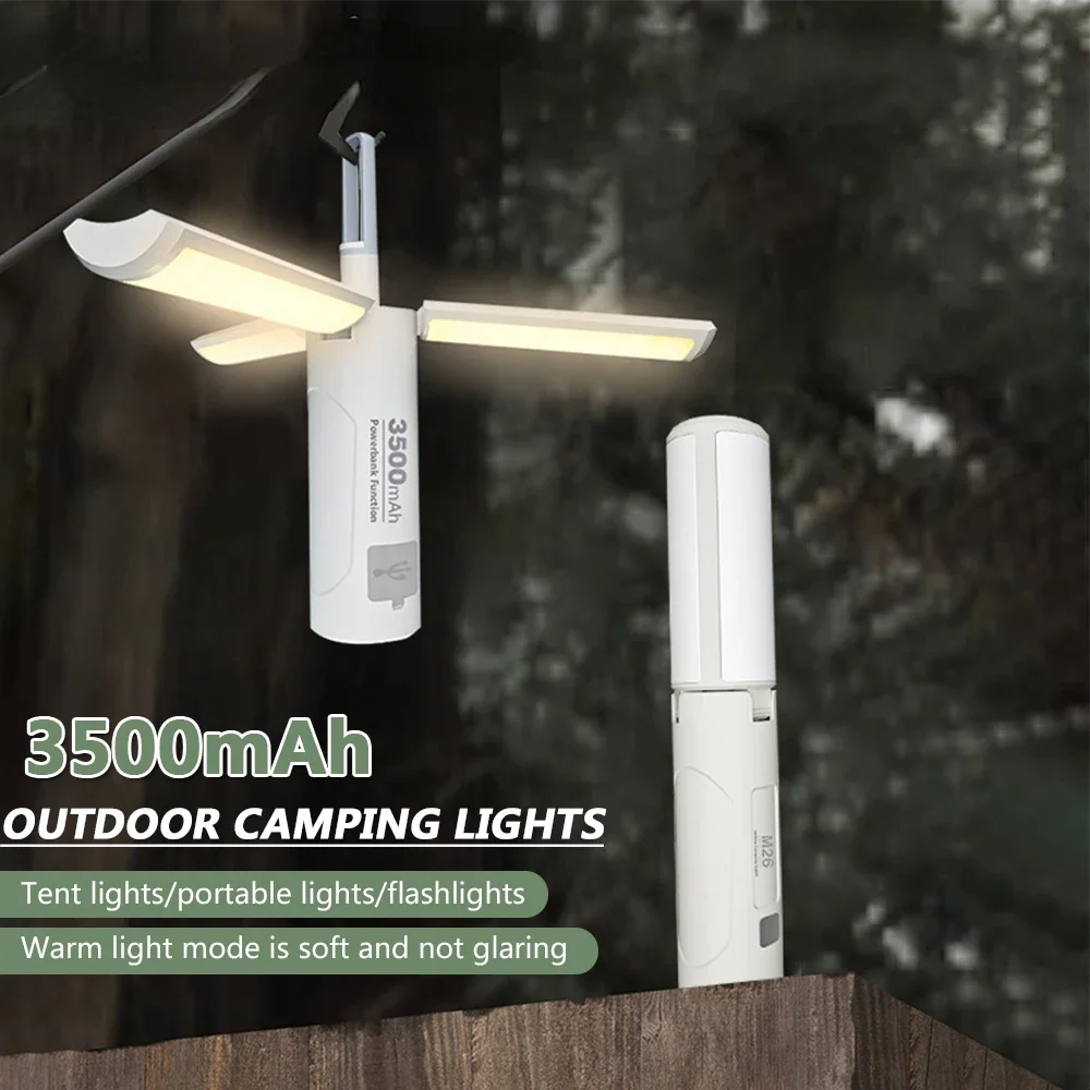 Portable Camping Lantern 3500mAh Rechargeable Tent Light Travel Lamp Folding Hanging Light Outdoor Emergency Lamp Work Light