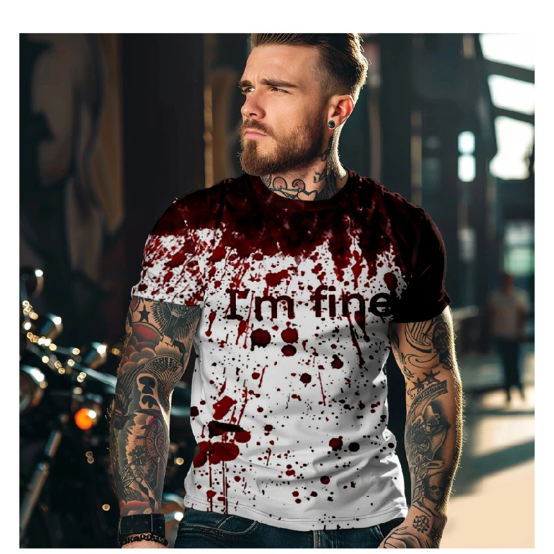 Horror Halloween T-Shirt For Men 3D Blood Print Men T-shirt Summer Short Sleeved Tee Male Pullover Tops Casual Spoof Clothing