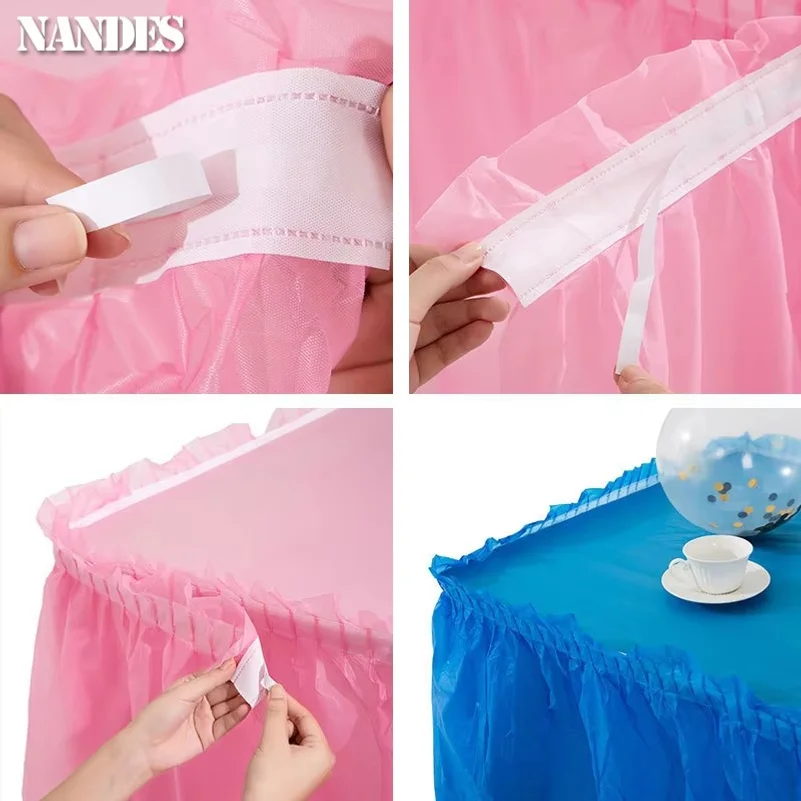 5PC Disposable Plastic Table Skirt Waterproof Oilproof BPA Free Table Skirt Wedding Party Festival Decoration
