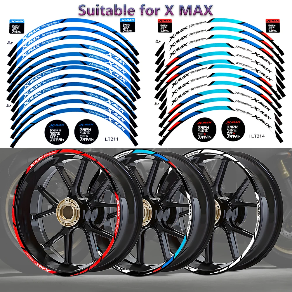 

Reflective Motorcycle Wheel Sticker Hub Decals Rim Stripe Tape For Yamaha Xmax 125 250 300 (Front 15in Rear:14inch)