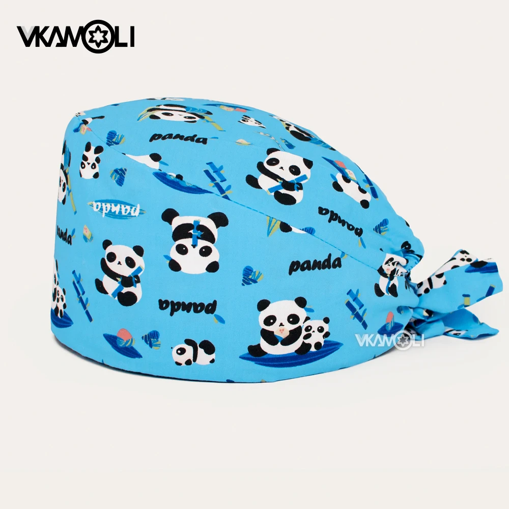 wholesale laboratory Clinic work cap panda printing Dental beauty dentist cap sweat-absorbent scrub hats Skull cap Dust cap