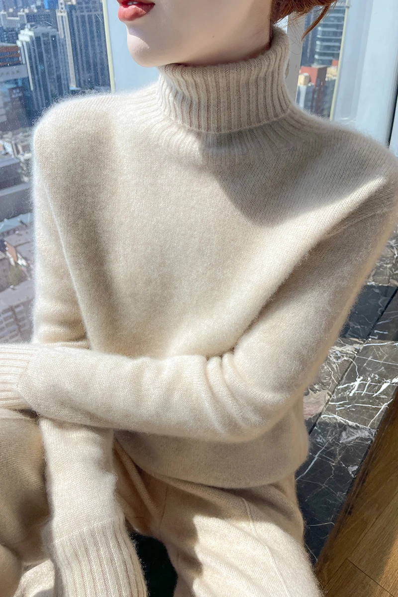 Autumn/Winter new 100% Merino wool pullover Cashmere sweater Women's turtleneck pullover warm bottom knit shirt top