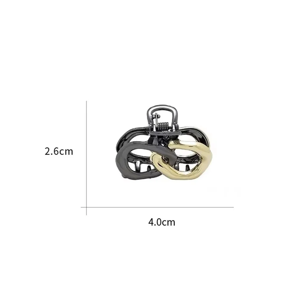 Small Hair Claw Clip Women Dual Interlocking Loop Design Glossy Black and Gold Plated Metal Alloy view 5