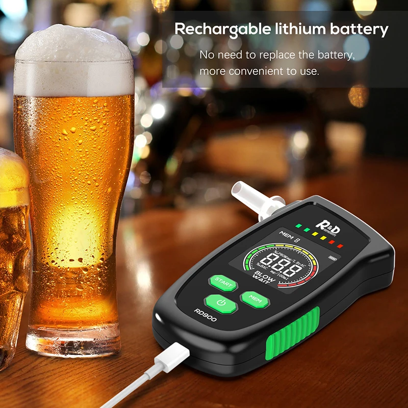 R & D RD900 – testeur d\'alcoolémie numérique Rechargeable, éthylomètre, détecteur d\'alcoolémie à usage personnel et professionnel