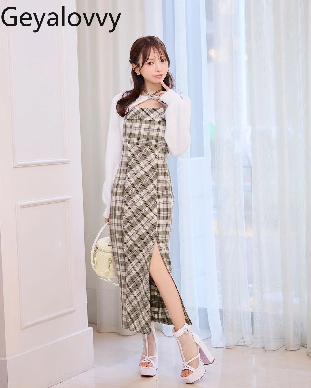 

Spring and Autumn Japanese Style Long Plaid Split Suspender Dress and Vest Set 2025 New Fashion Women's Elegant Dresses