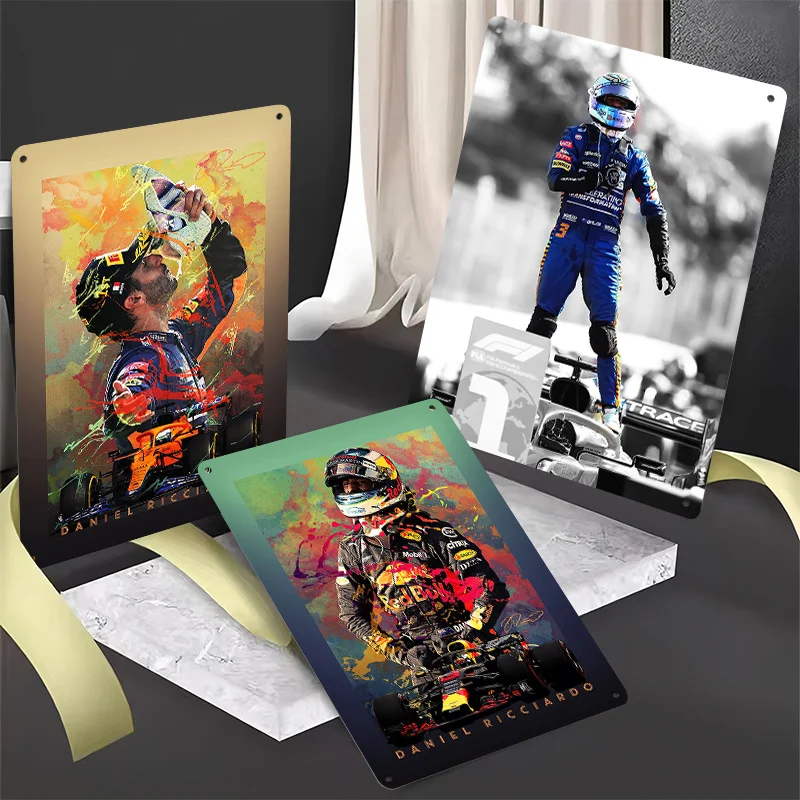 Daniel Ricciardo Racing Weißblechposter, anpassbare Wandkunst, Retro-Vintage-Metallschilder für Männerhöhle, Schlafzimmerdekoration, gemütlich