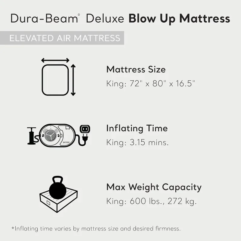 Intex 2Pack Dura Beam Plus Deluxe Airbed، مرتبة هوائية محمولة قابلة للنفخ مع مضخة هواء داخلية مدمجة، سرير بحجم كينج