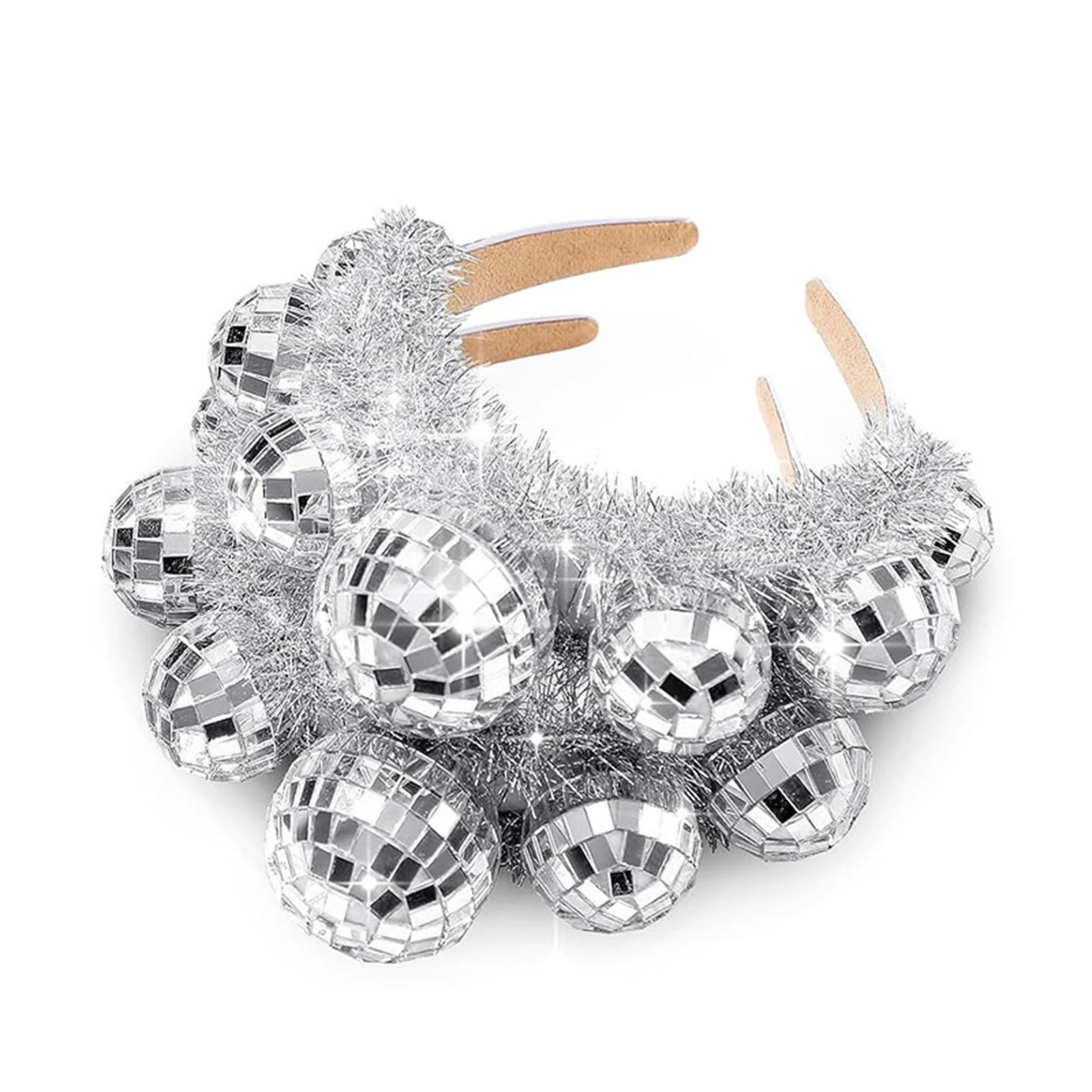 Hair Accessory Reflective Mirror Ball Headband for Disco Party Costume Women Girls Tinsel Silver Hair Hoop Festive Props
