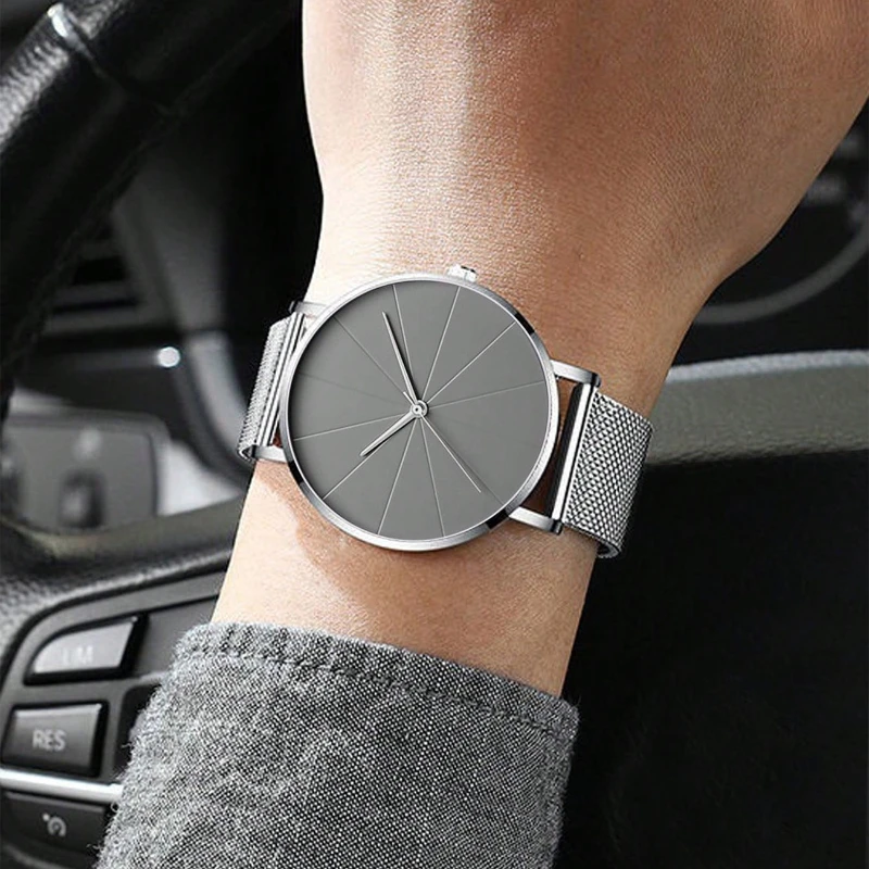 Conjunto de reloj informal elegante, reloj con esfera ligera plateada Simple, reloj de cuarzo y pulsera, regalo de Navidad para hombres