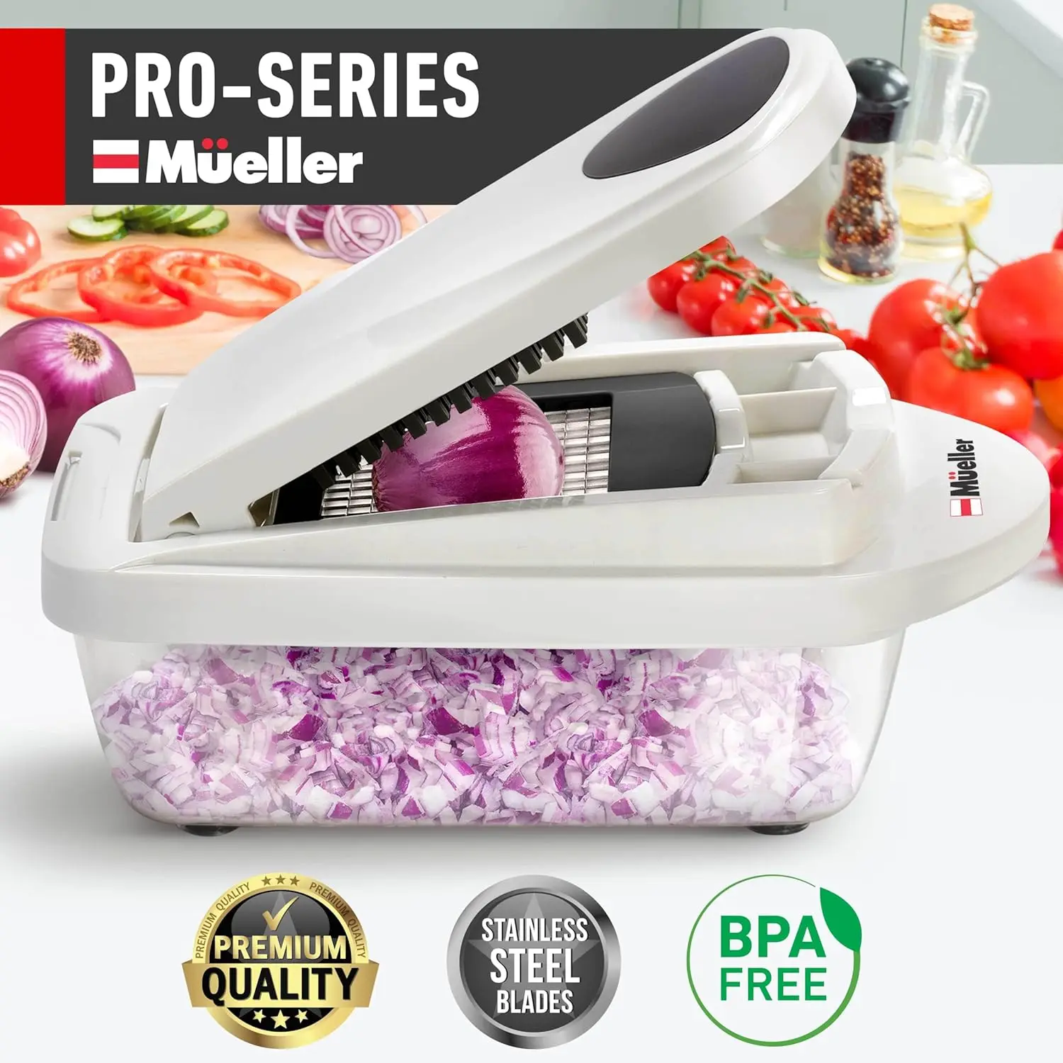 Mueller Pro-Series 0-in-1,8Blade Vegetable Chopper, Onion Mincer,Cutter, Dicer, Egg Slicer with Container, Cutter Potatoe Slicer